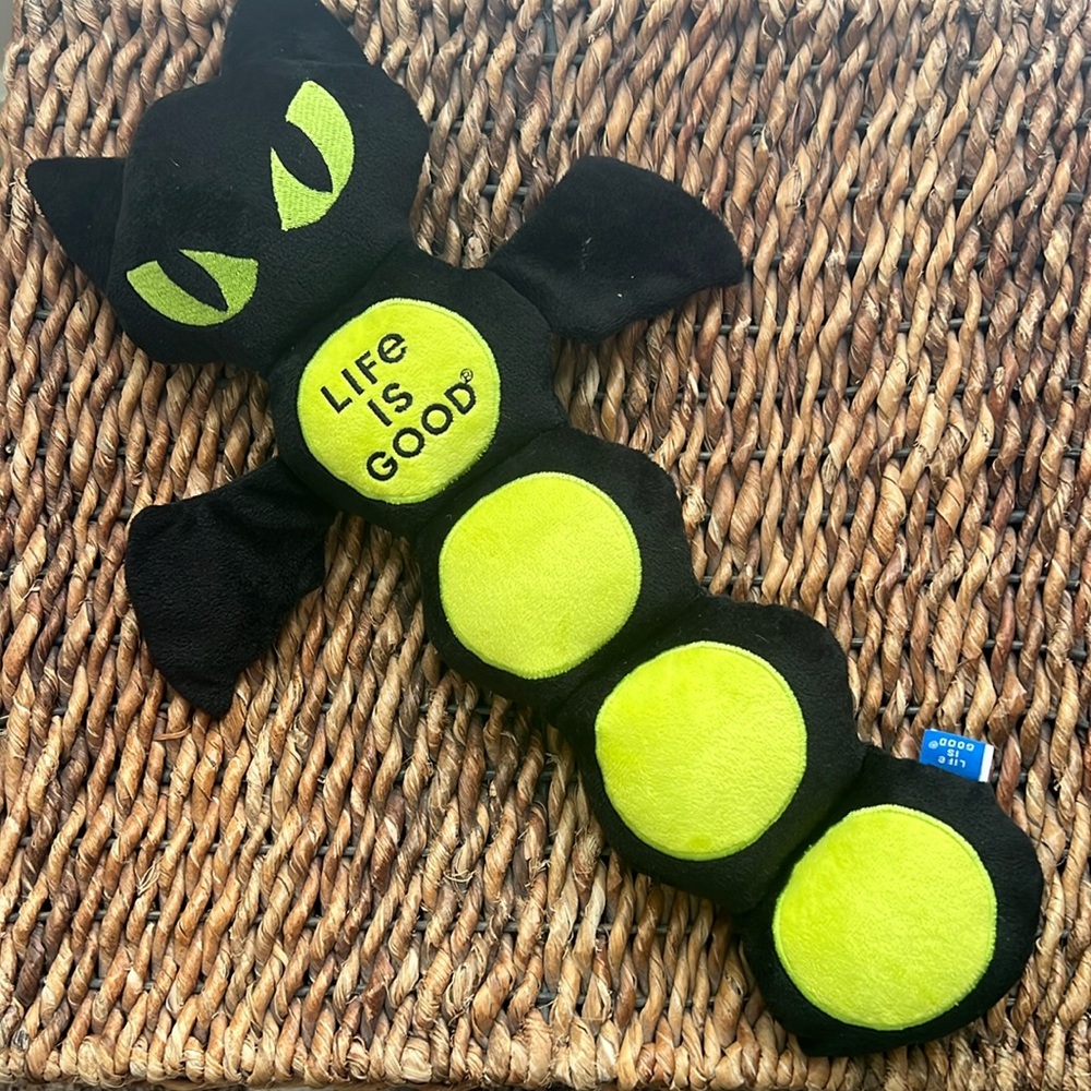 Black and Green “Life Is Good” Bat Crinkle/Squeaky Dog Toy